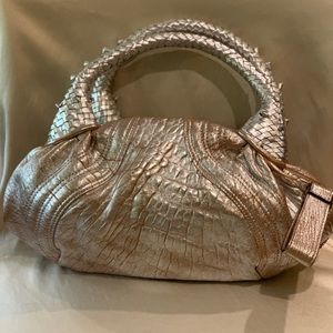 Vintage Silver Over Tan Satchel